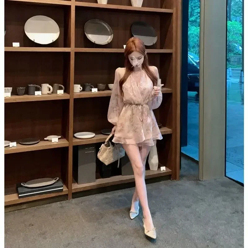 Women's Long Sleeve Dresses Korean Style Female Dress Mesh Ruffle Clothing Fashion Summer 2025 Curvy G Sensual Sexy X Aesthetic