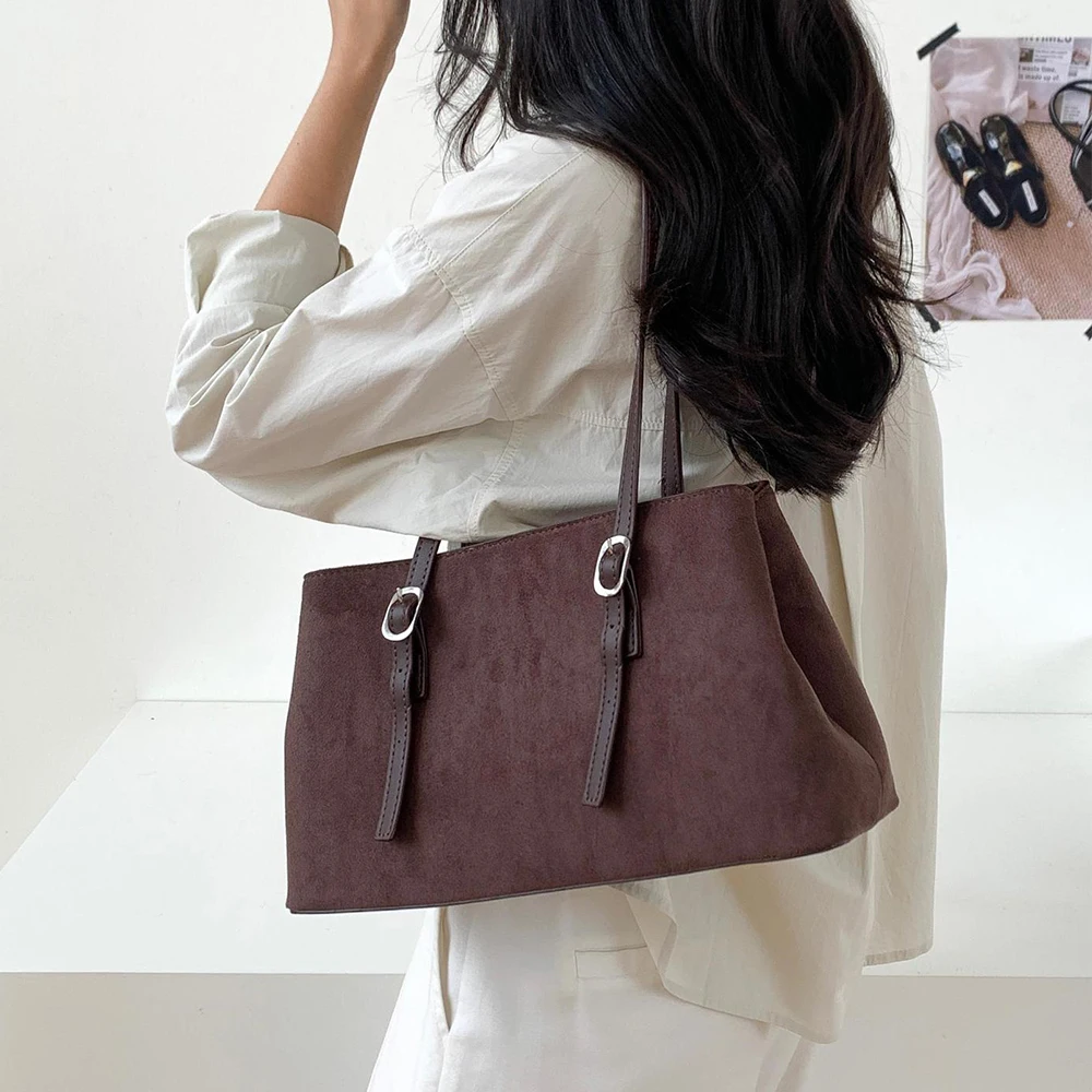 Retro Suede Shoulder Bags for Women Multiple Compartment Tote Handbag Autumn and Winter Bucket Bag NEW Designer Women's Bags
