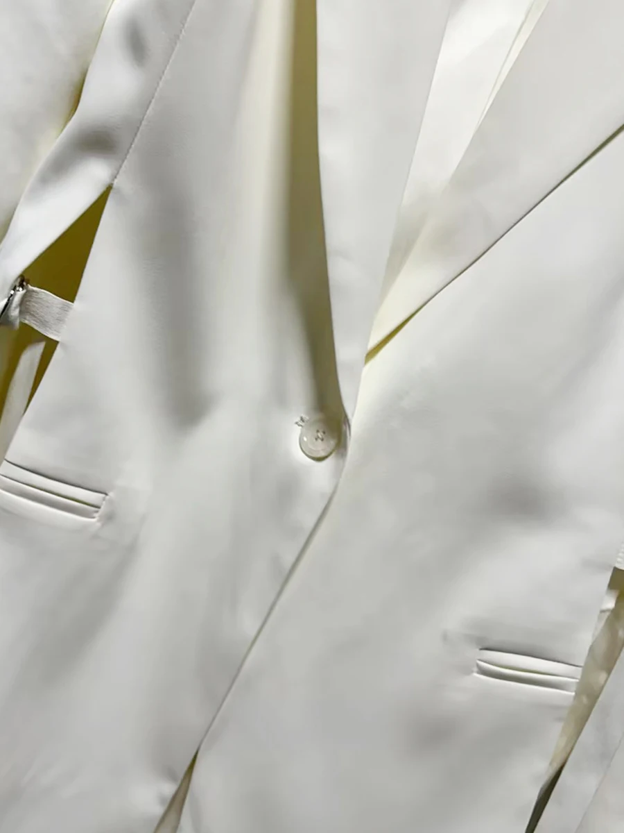 CHICEVER White Spliced Lace Up Chic Jacket Female Lapel Long Sleeve Loose French Design Women's Jackets Autumn Fashion Style New