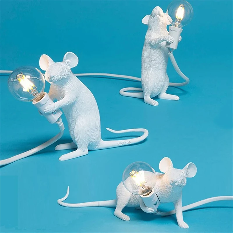 Modern Simple LED Lights Mouse Table Lamp Desktop Bedside Lights Resin Animal Rat Home Decor Desk Lamp Novelty Lighting Fixtures