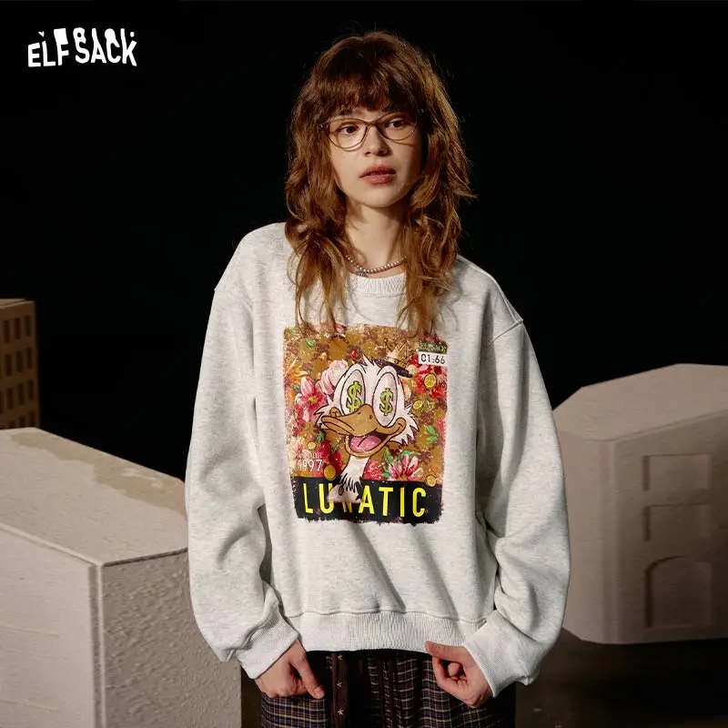 

ELFSACK 2025 Winter New Arrivals Y2K Graphic Ribbed Round Neck Long Sleeve Sweatshirt For Woman