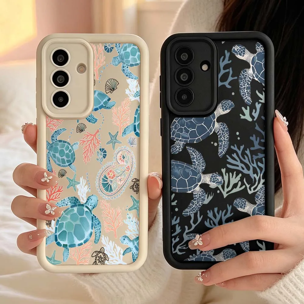 Cartoon Turtle Coral Pattern For Samsung Galaxy A04 M17 A57 A06 A07 A17 A26 A36 A14 A15 A16 Eye Ladder Phone Case Gift