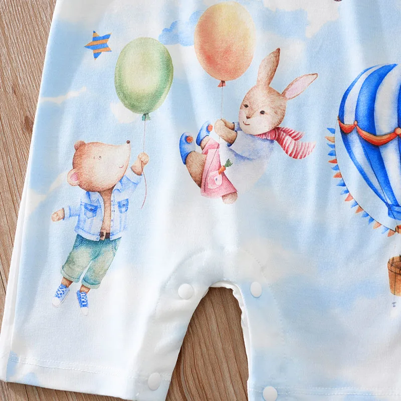 0-18 Baby Jumpsuit Cute Cartoon Hot Air Balloon Casual And Comfortable Soft Boy And Girl Summer Short Sleeved Newborn Clothes