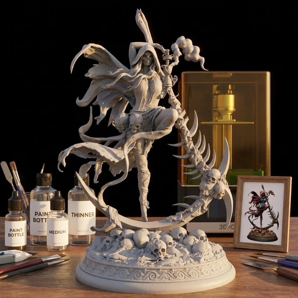 1/24 1/18 1/12 Fantasy Grim Reaper Female Warrior Unpainted Unassembled 3D Print Colorable Model Garage Kits