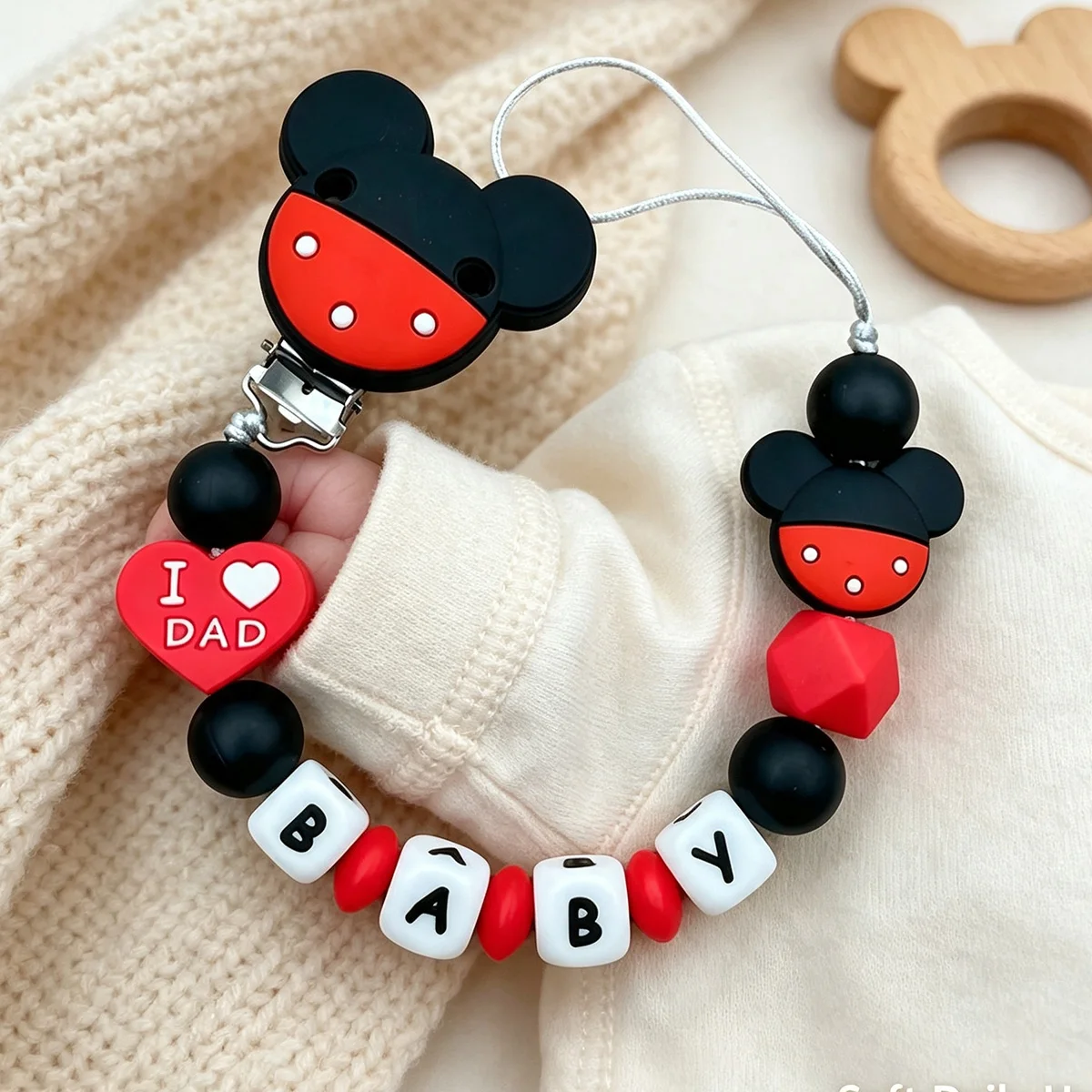 Personalized Baby English Name Pacifier Clip Cute Cartoon Soother Holder Chain Pacifiers Creative Gift