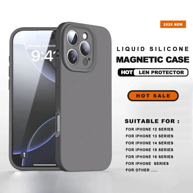 حافظة هاتف مغناطيسية من السيليكون السائل لهاتف آيفون 16E 16 14 15 Plus 12 13 16 Pro Max حافظة كاميرا Magsafe الرسمية غطاء ناعم