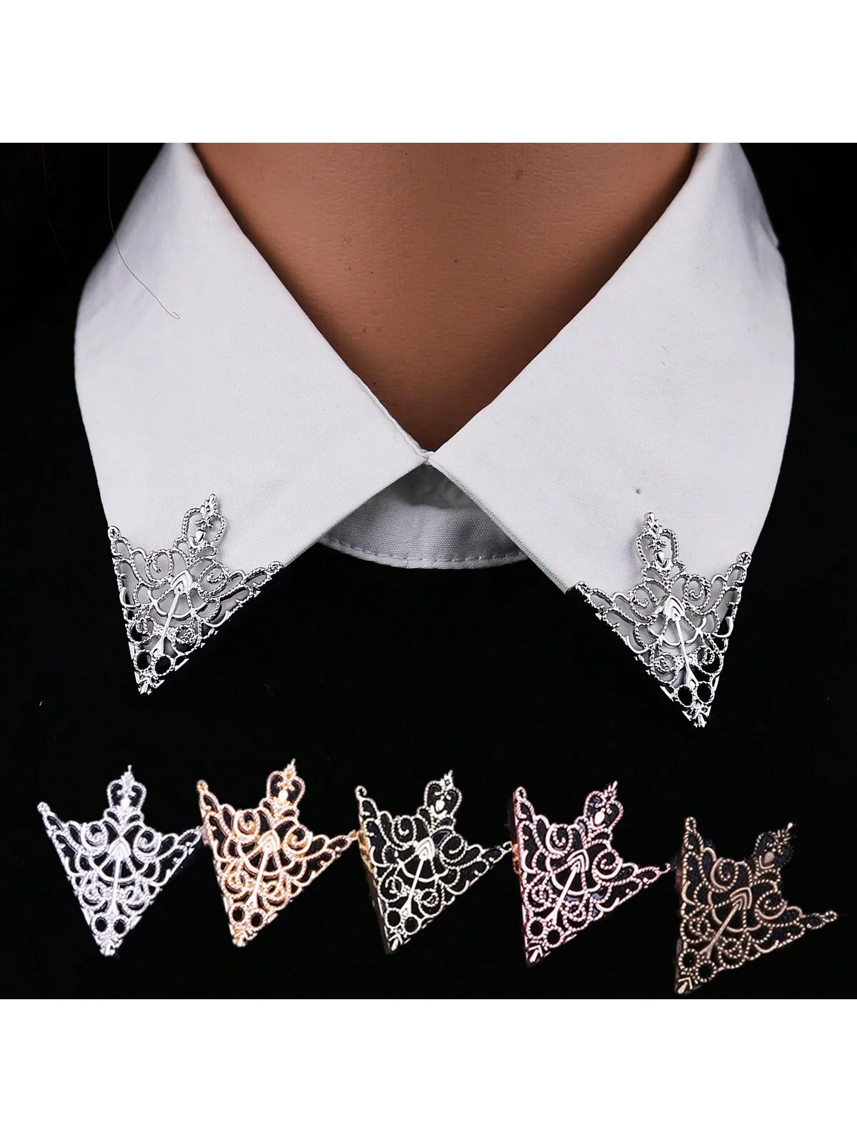 European and American retro pattern triangle collar pin accessories fashion men and women hollow crown collar corner badge