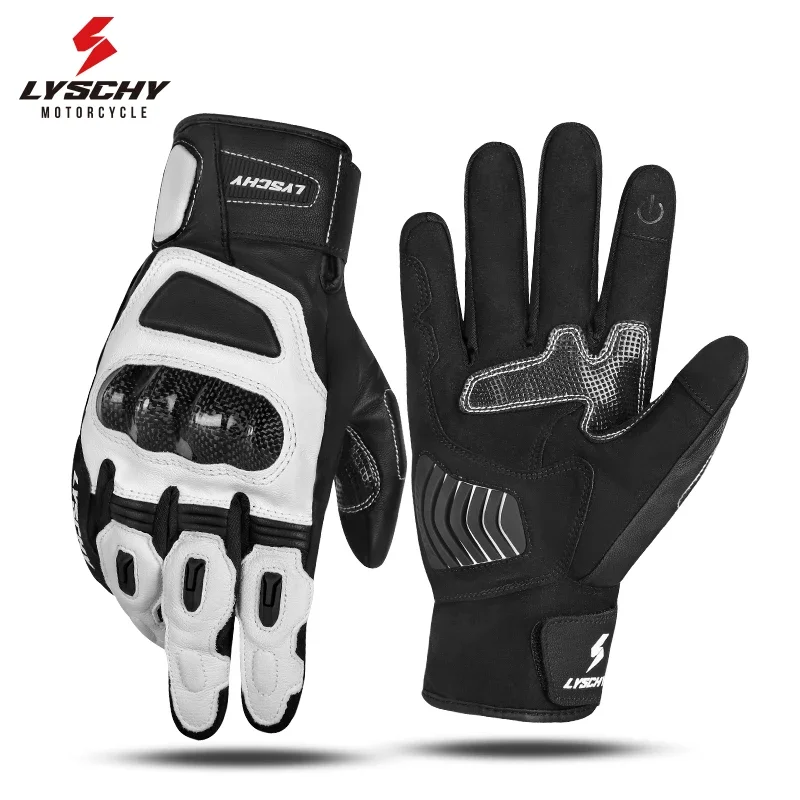 

Winter Warm LYSCHY Waterproof Men's Motorcycle Riding Carbon Fiber Comfortable Sheepskin Leather Touch Screen Motocross Gloves
