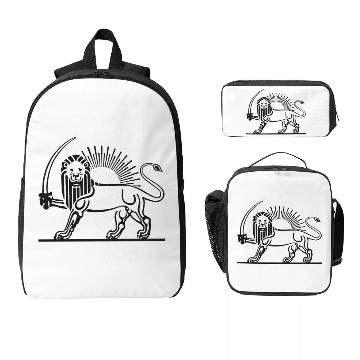 

Flag Of Iran Iranian Backpack Student BookBag School Bag Laptop Shoulder Bags 3ps Insulated Lunch Bag Pencil Case