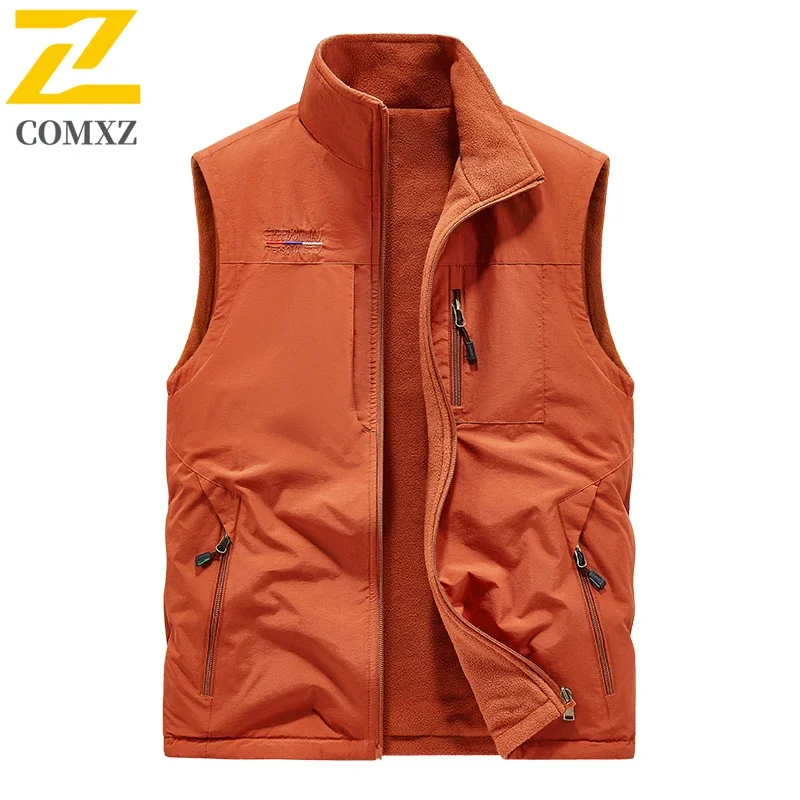 

Winter Fleece-lined Thickened Vest Men's Multi-Pocket Workwear Vest Interior Fleece-lined Outdoor Warm Fishing Photography Tops