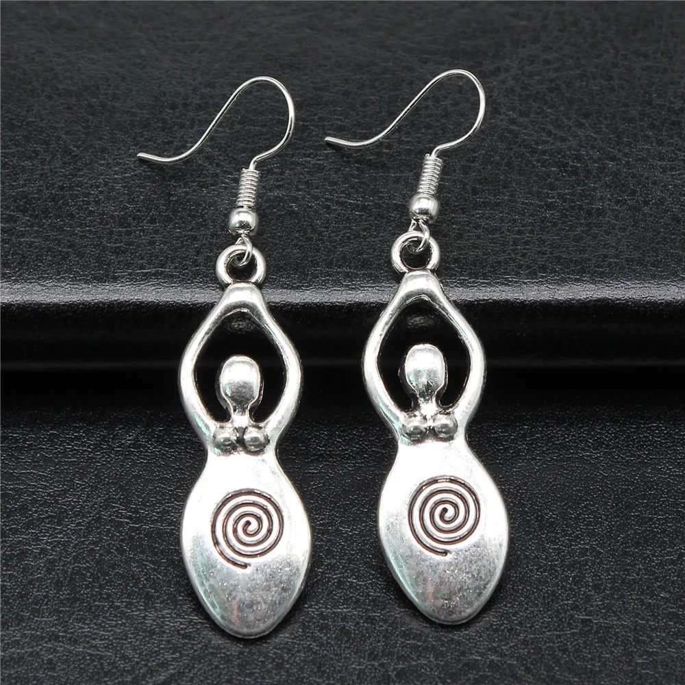 Fashion Handmade Simple Design Antique Silver Color Fertility Goddess Mother Pendant Earrings Women Vintage Drop Earrings