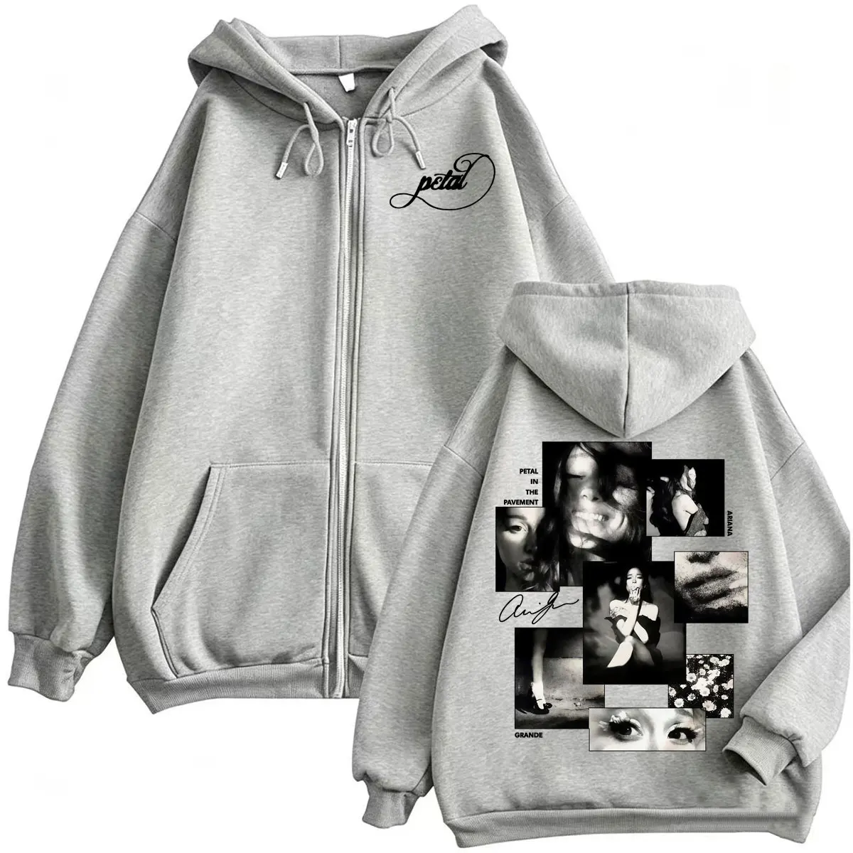 Sängerin Ariana Grande Petal Zipper Hoodies für Männer und Frauen, Modische Ästhetische Sweatshirt-Jacke, Fleece-Langarm-Reißverschluss-Pullover – Detail 6