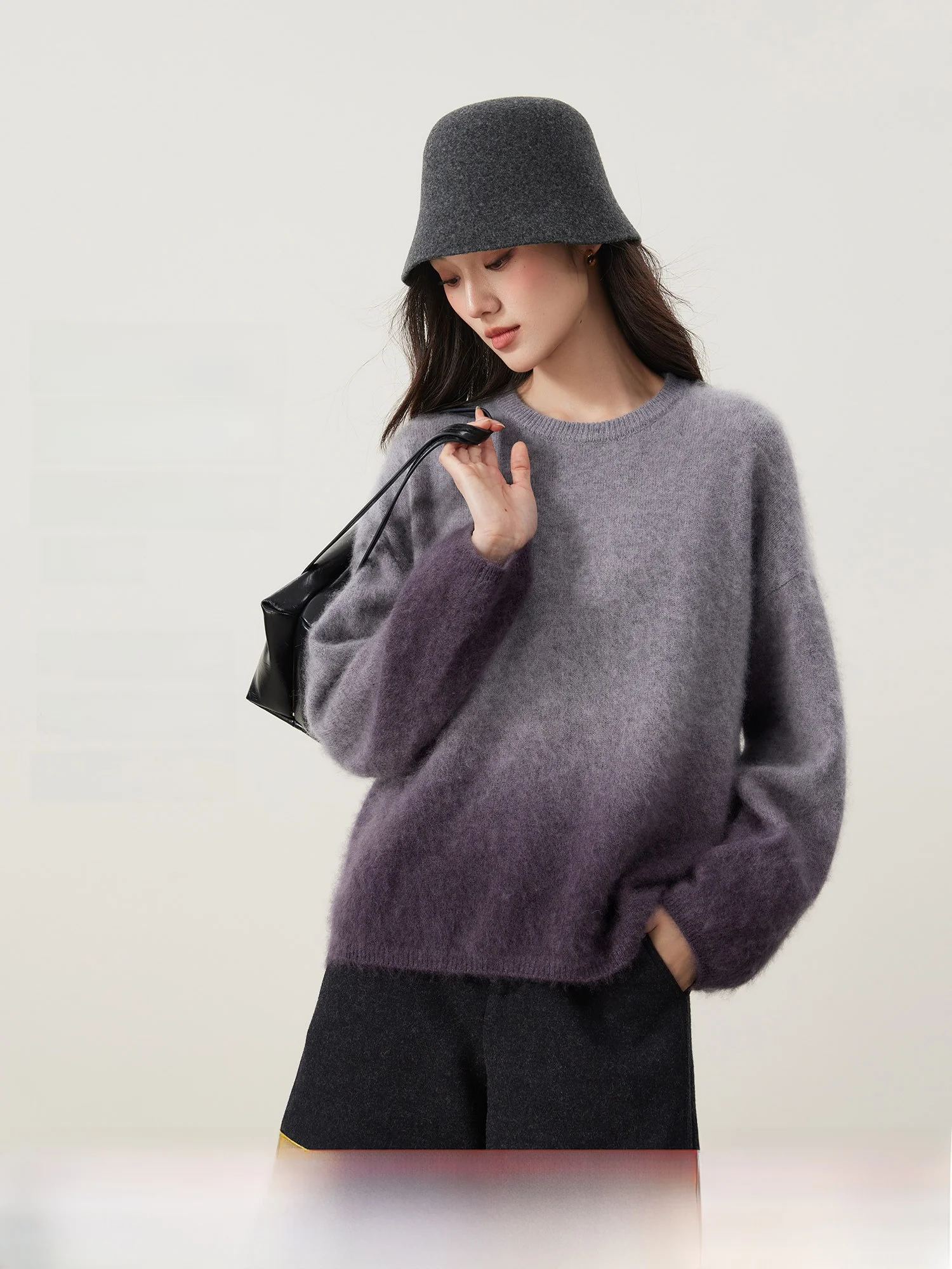 

adient Color Soft Woolen Sweater Women's Loose Fit Knitted Winter Coat oulder Drop Sle Comfortable Lazy Faion Trend