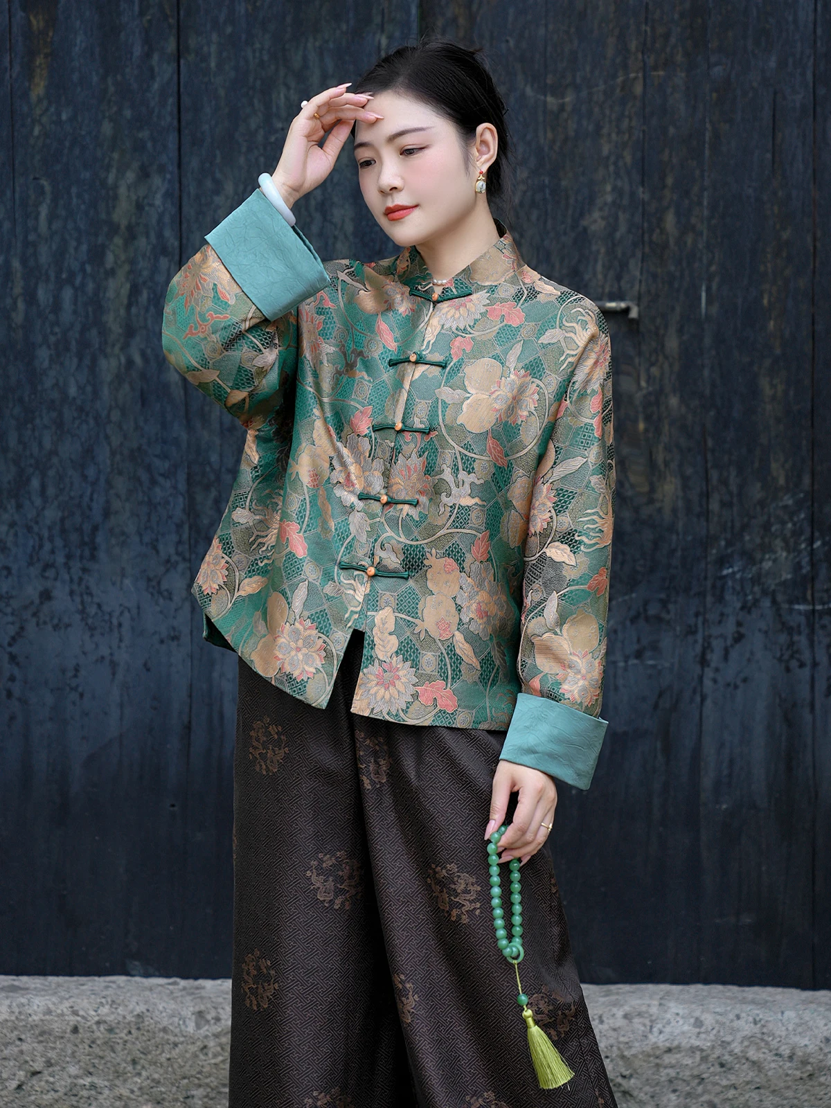 

Handmade Han Jin Long Sve Jaet Stand Collar Button Front Traditional Chinese Sle Top Women's Faion Autumn 2024