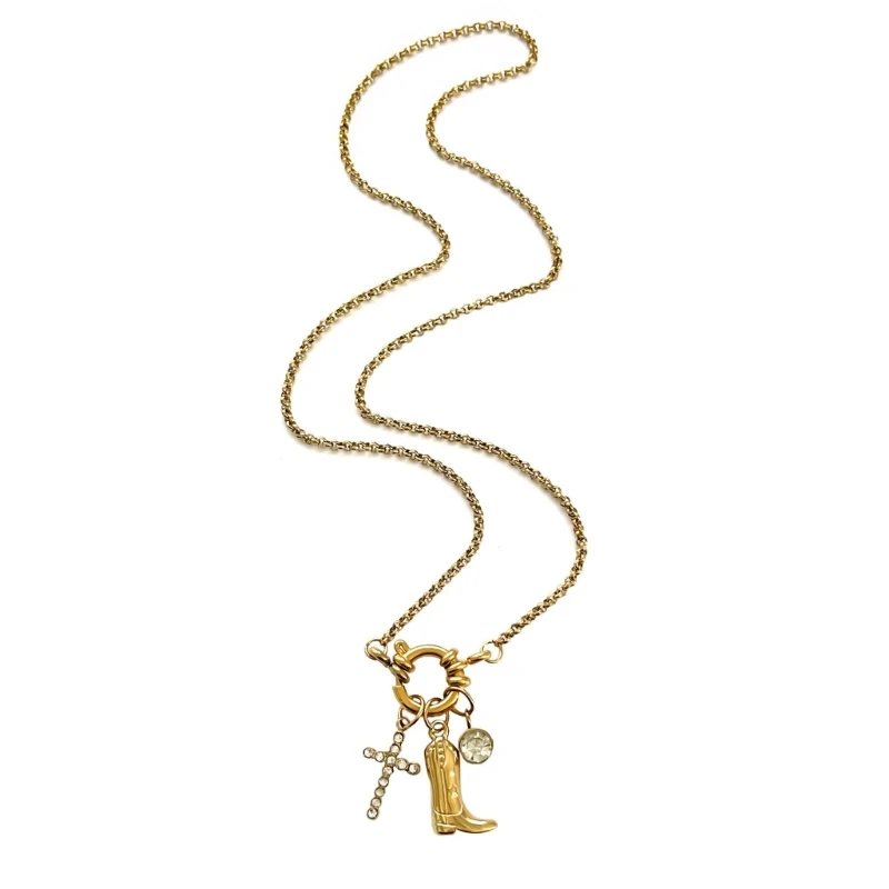 Unique Boot Shaped Pendant Necklace with Belief Detail and Shimmering Stones M76B