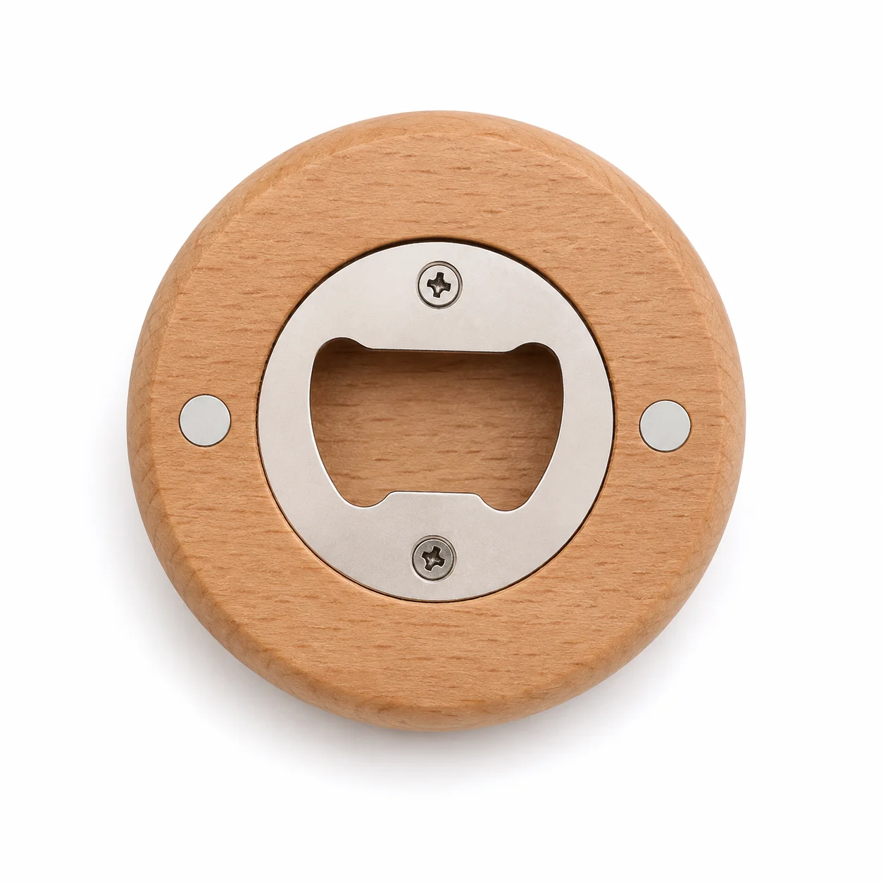 Custom Logo Round Beech Wood Bottle Opener with Magnet, Wedding Gift