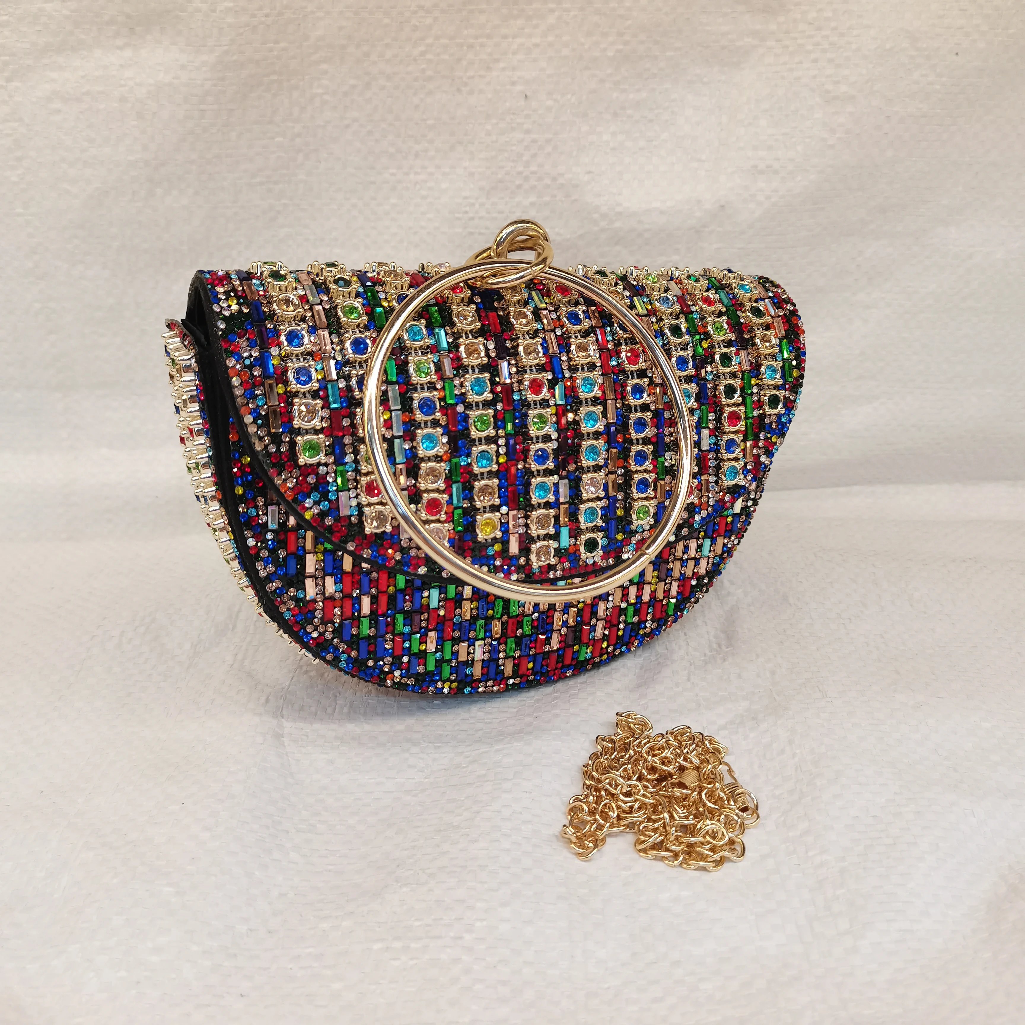 Fashion Women\'s Rhinestone Round Evening Bag, Lady Clutch Purse Women\'s Elegant Handbags For Party Wedding F1206-1