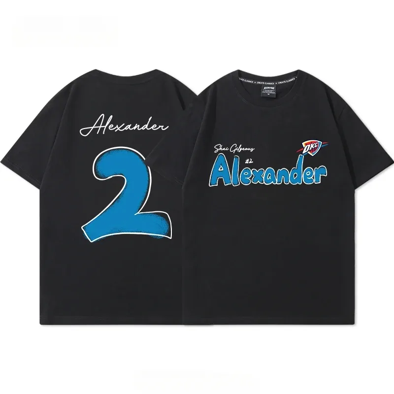 Basketball Star OKC Thunder NO.2 Alexander Funny Print Cotton T-shirt Couple Shirt Tops Oversize Short Sleeve High Quality