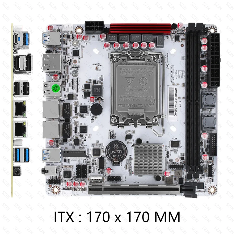 Zestaw NAS z płytą główną Q670 ITX z obsługą procesorów Core 12-14 generacji, pamięci DDR5 16-32GB, obsługą M.2 NVME, SFF-8643, technologią VPro i niskim poborem mocy.