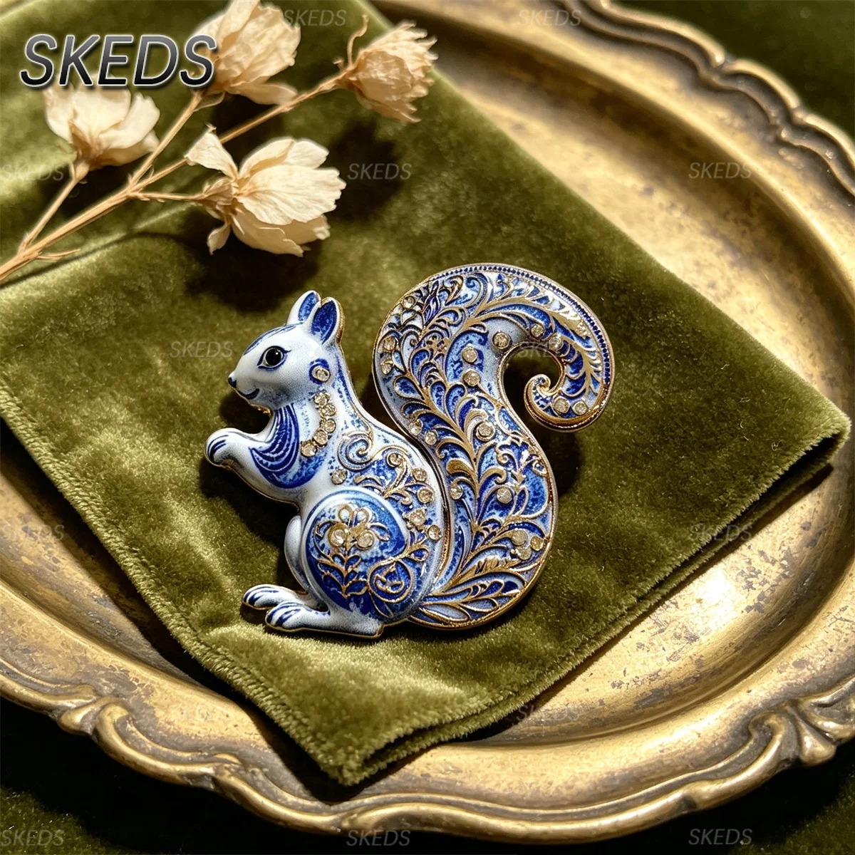 SKEDS Vintage Rhinestone Squirrel Brooch Crystal Animal Lapel Pin Cute Squirrel Cosage for Women Coat Scarf Jewelry Gift
