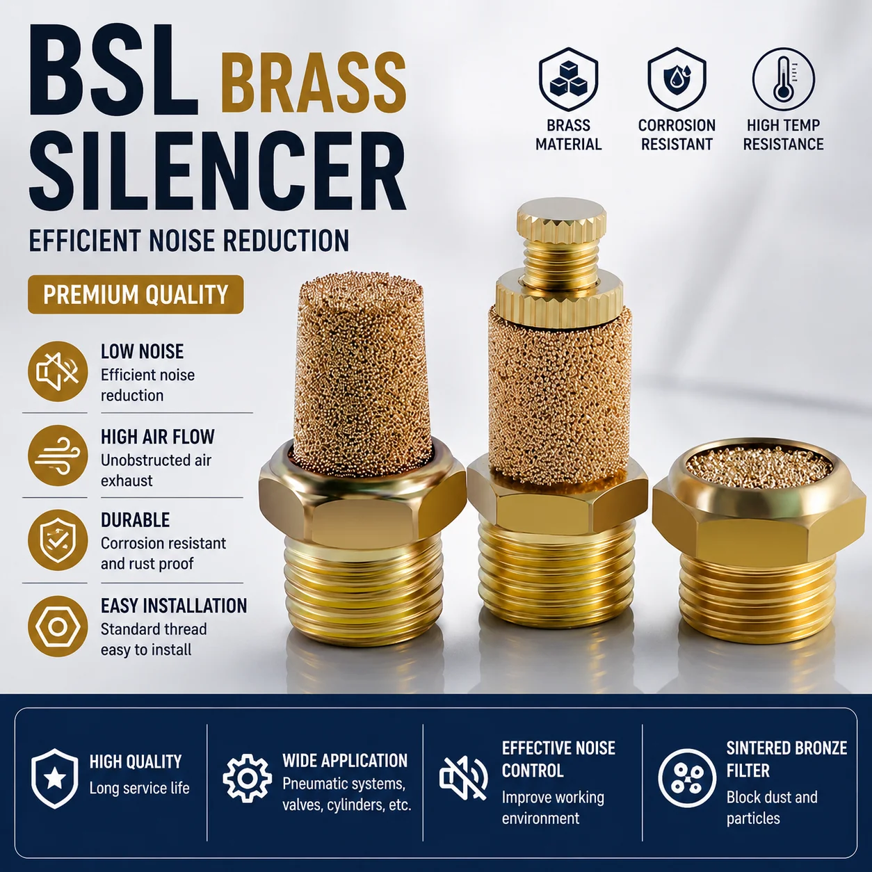 5Pcs Pneumatic Brass Exhaust Muffler BSL M5 1/8