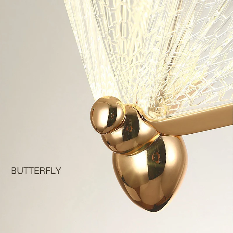 Butterfly Indoor LED Cord Pendant Lamps for Bedside Bedroom Hanging Light Golden Chandelier Lights for Dinning Room AC85-265V