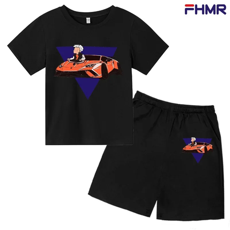 Children Round Neck T-shirts Short Sleeve Sets 2-12 Years Boys Girl Casual Anime Merch A4 Printing Clothes Sets Summer 2Pcs