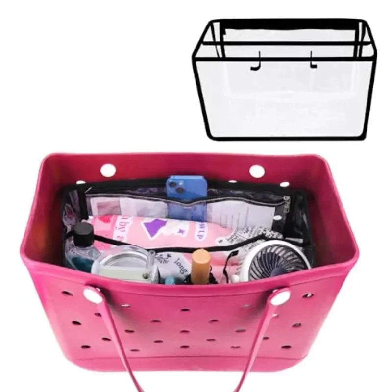 EVA Rubber Waterproof Shopping Basket Beach Pool Transparent Insert Jelly Tote Bag  Water-resistant divided inner pocket