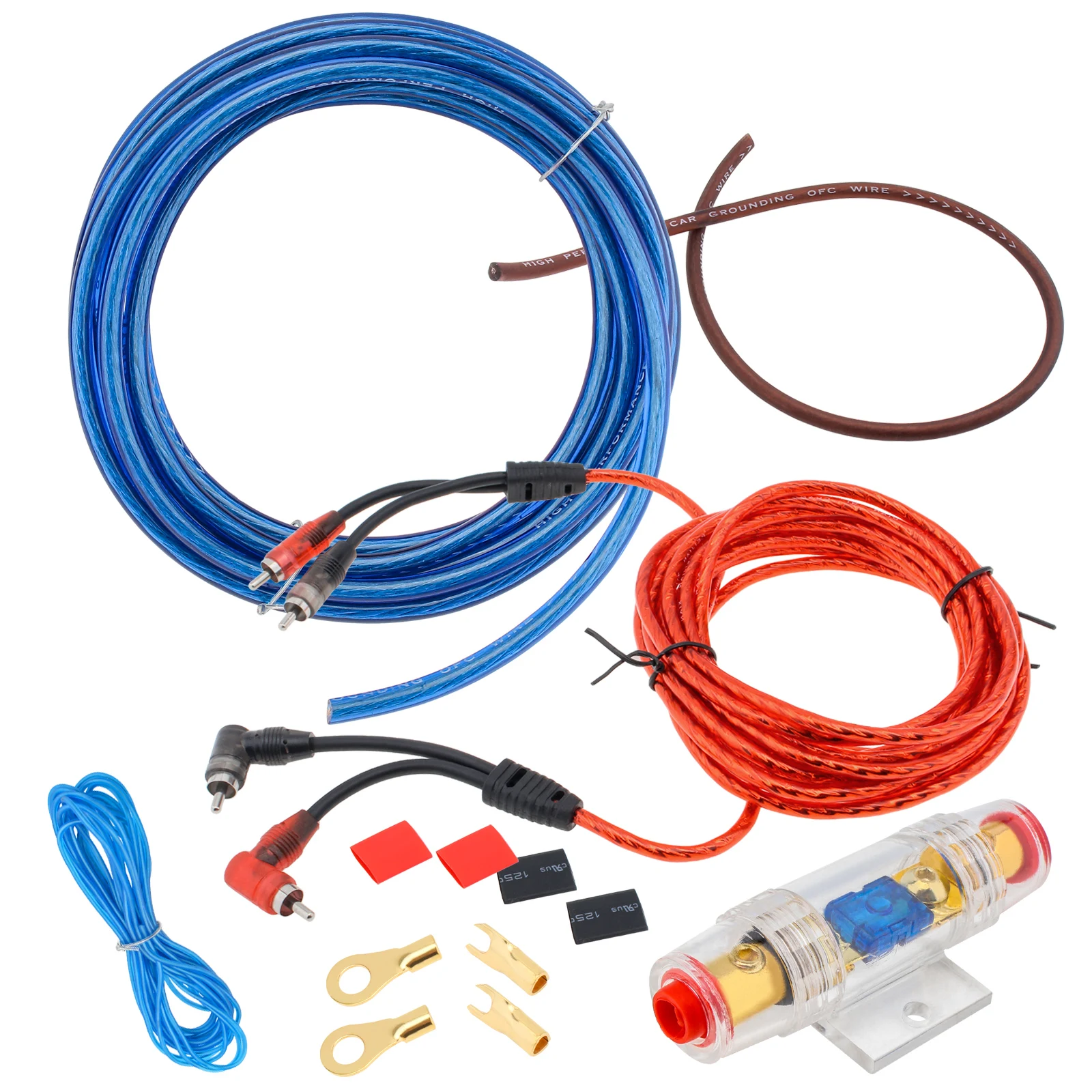 

1 Set 8 Gauge Durable Car Audio Amplifier Wiring Kit with Fuse Suit Blue Subwoofer Power Amplifier AMP Installation Cable Kit