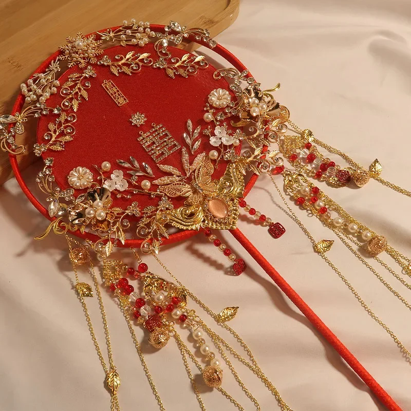 Customized Tuan Fan Hot Sprinkling Gold Wedding Bride Xiuhe Wedding Fan Chinese Ancient Style Tuan Fan Joy Fan DIY Material Pack