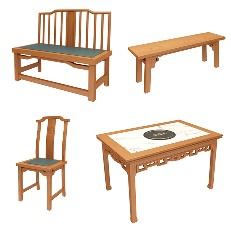 

New Chinese style, Xiangchuan restaurant, teahouse, hot pot restaurant, integrated, roasted solid wood tables and chairs