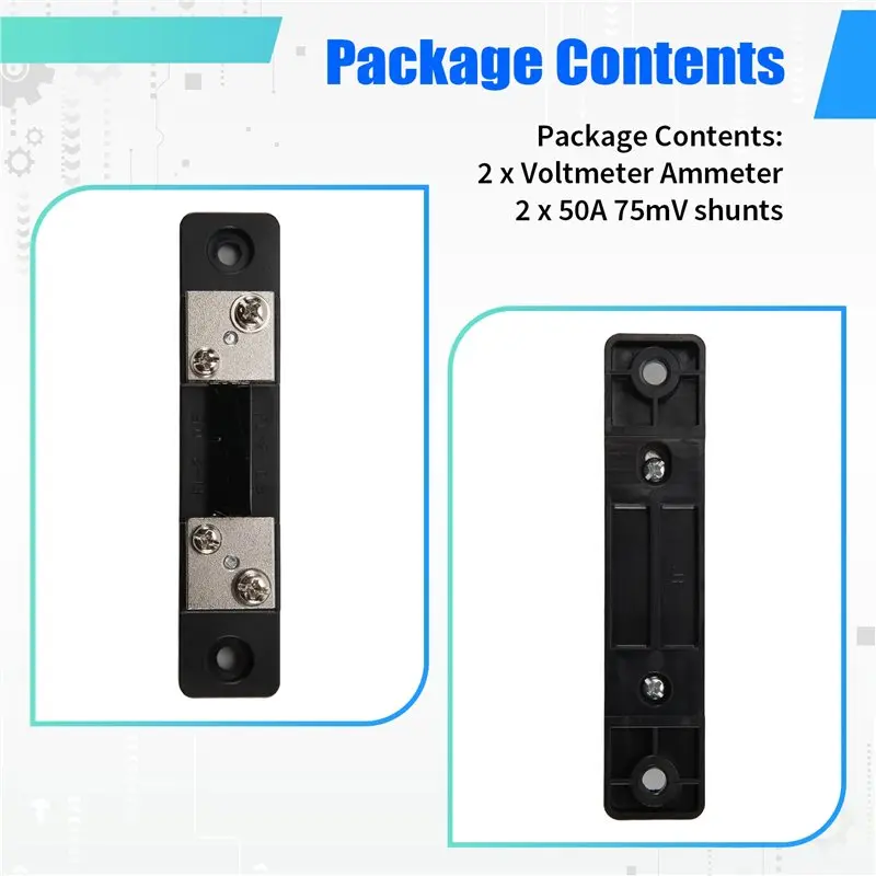 Feb.2PCS 0.28Inch Red + Blue Display Voltmeter Ammeter Voltage Current Tester DC 100V 50A 3 Bits With 50A 75MV Shunt