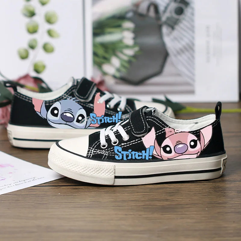 Disney Stitch High-top Shoes Cute Angel Tennis Shoes Couple White Shoes Children Casual Sneakers Stitch Sport Shoes Size 21-36