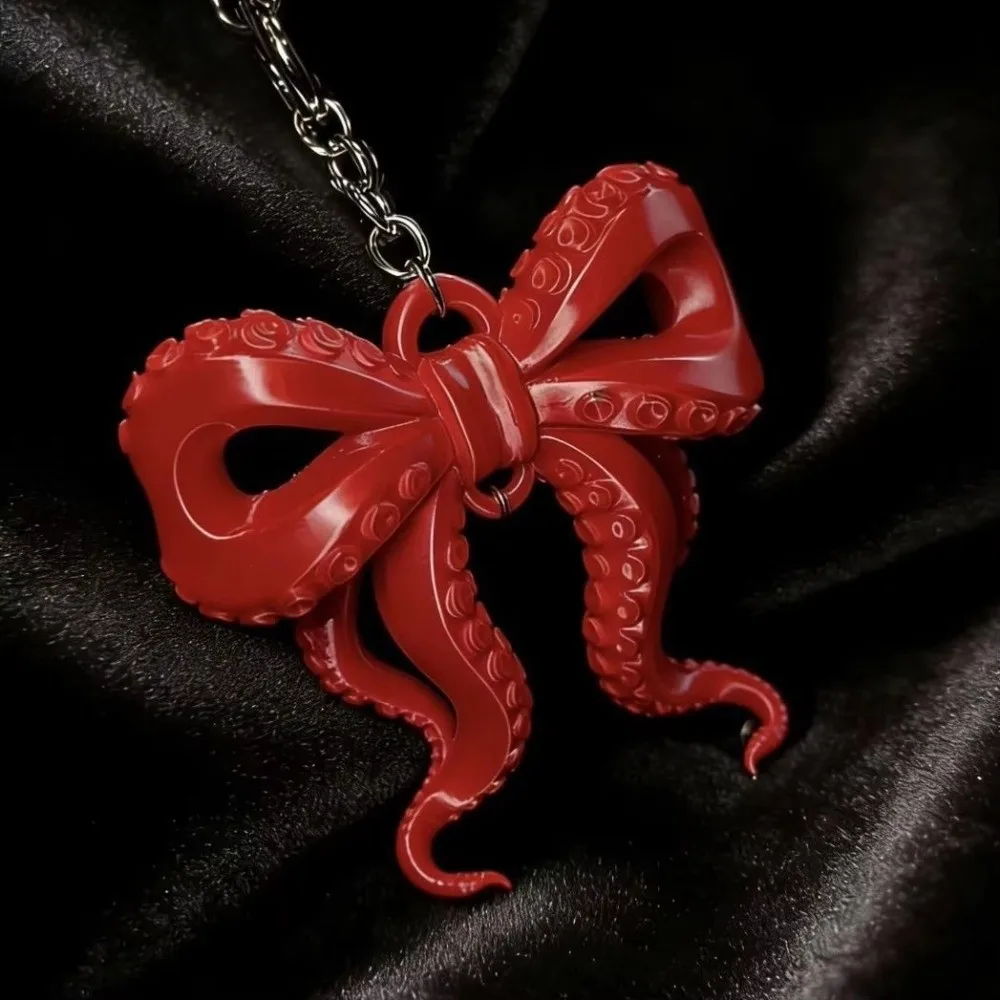 Korean Style Octopus Tentacle Bow Keychains Bow Shape Tentacle Style 3D Printed Keychains Colorful Unique Phone Hanging Chain