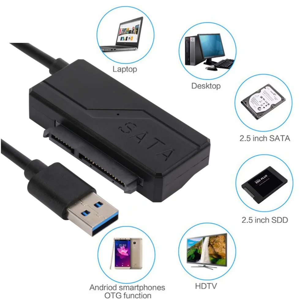 SATA to USB 3.0 Cable Up to 5 Gbps for 2.5 3.5 Inch External HDD SSD Hard Drive SATA 7+15 22 Pin Adapter USB 3.0 to Sata Cable