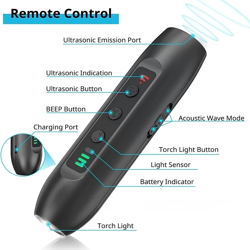 Ultraschall Haustier Hund Katze Repeller Anti Barking Stop Rinde Trainings gerät Adapter Trainer führte Ultraschall mit Taschenlampe Repellent – Detail 2