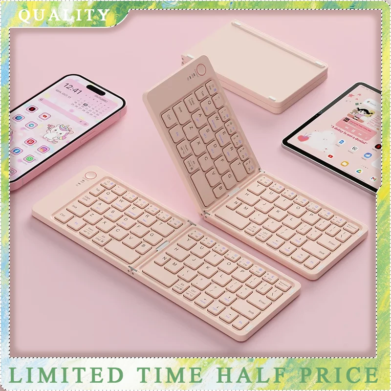 Bluetooth Wireless Foldable Keyboard Mouse Combo Portable Silent Mini Kit Compatible With iPad Laptop Tablet Office Travel Use