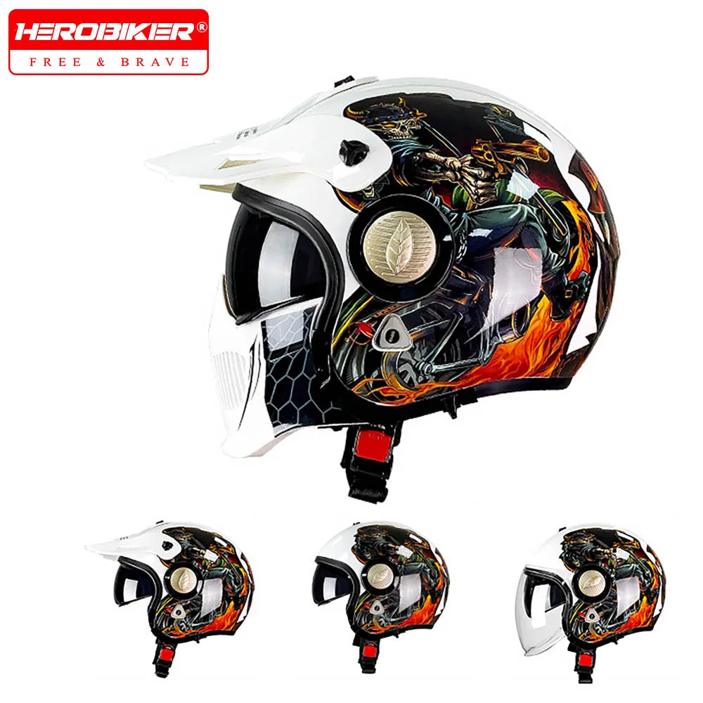 خوذة دراجة نارية للرجال والنساء، خوذة نصف خوذة دراجة نارية كلاسيكية، قبعة صلبة للفصول الأربعة العالمية