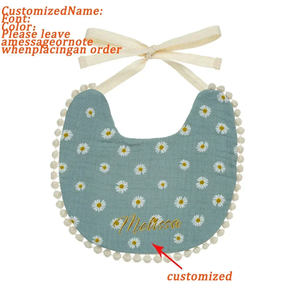 Personalized Gift Baby Apron Custom Stuffed Baby Name Muslin Cotton Baby Boys Kid Bibs Waterproof Girl Accessory Newborn Infant