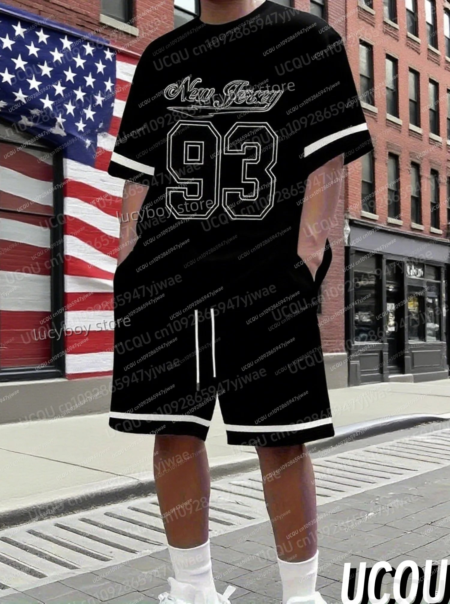 Męski dres sportowy na lato 2025 z nadrukiem koszykówki New York No.93, 2-częściowy zestaw: koszulka i szorty, odzież męska do biegania.