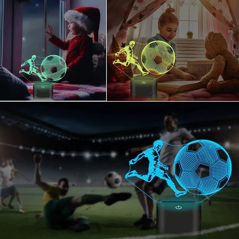 Football Gifts for Kids Boys 3D Illusion Lamp Football Player Night Light with Remote 16 Color Changing Desk Lamp Bedroom Decor