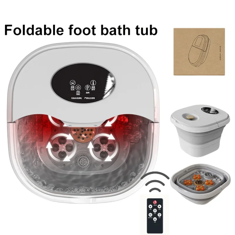 Electric Roller Footbath Hydrotherapy Massage Foot Soaking Tub Folding Portable Constant Temperature with Remote Control