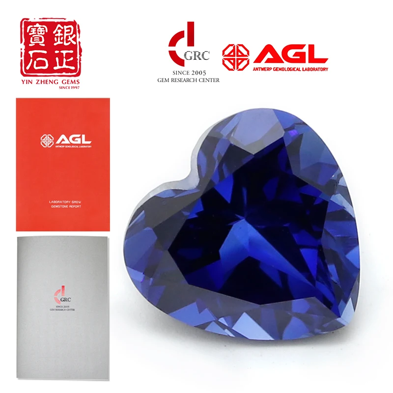 YinZheng Flame Melted Royal Blue Sapphire Heart Cut Can Be Provide GRC Or AGL Certifacate For Jewelry Making Cultivate Sapphire