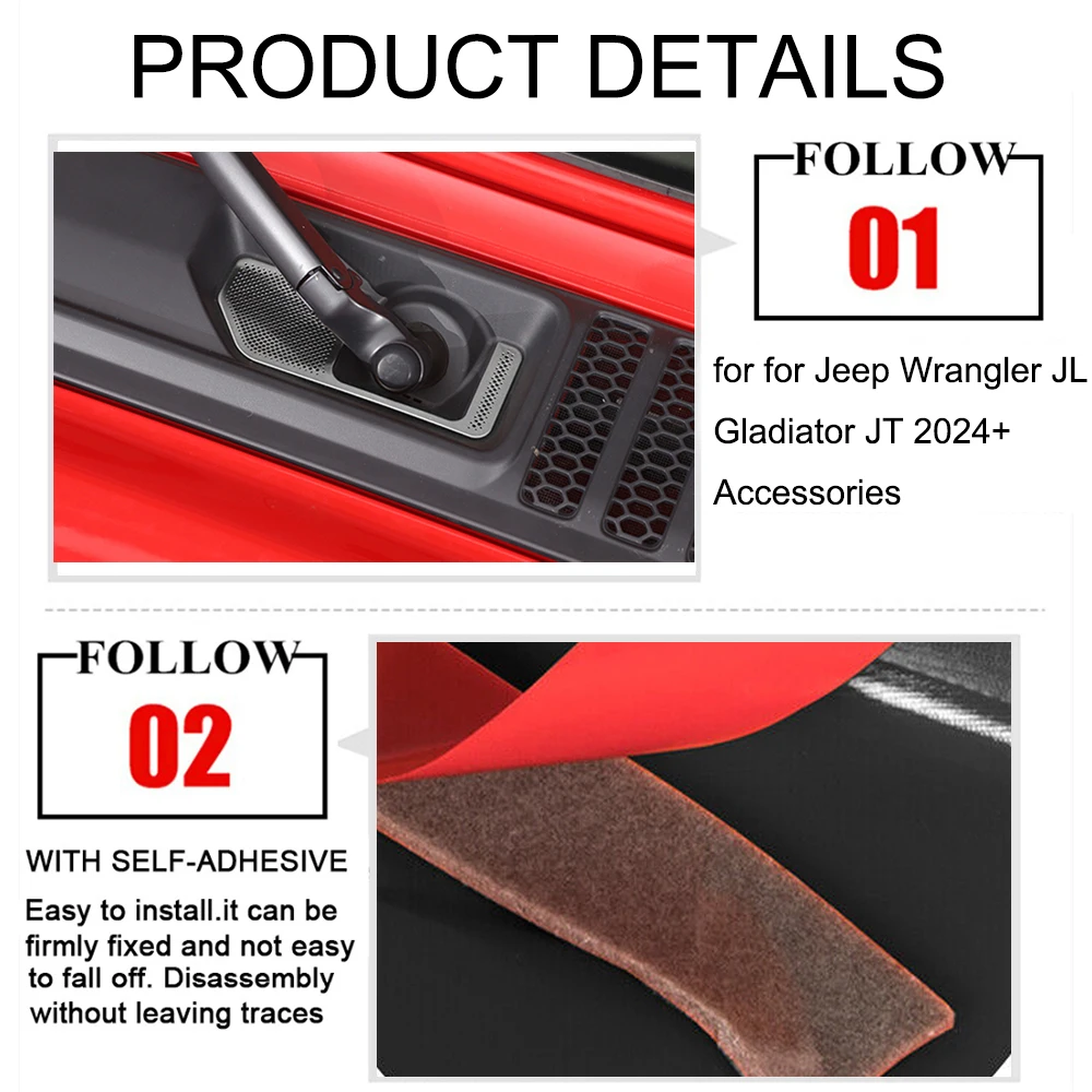 Car Front Wiper Base Decoration Mesh Cover Trim Stickers for Jeep Wrangler JL Gladiator JT 2024 2025 Up Exterior Accessories