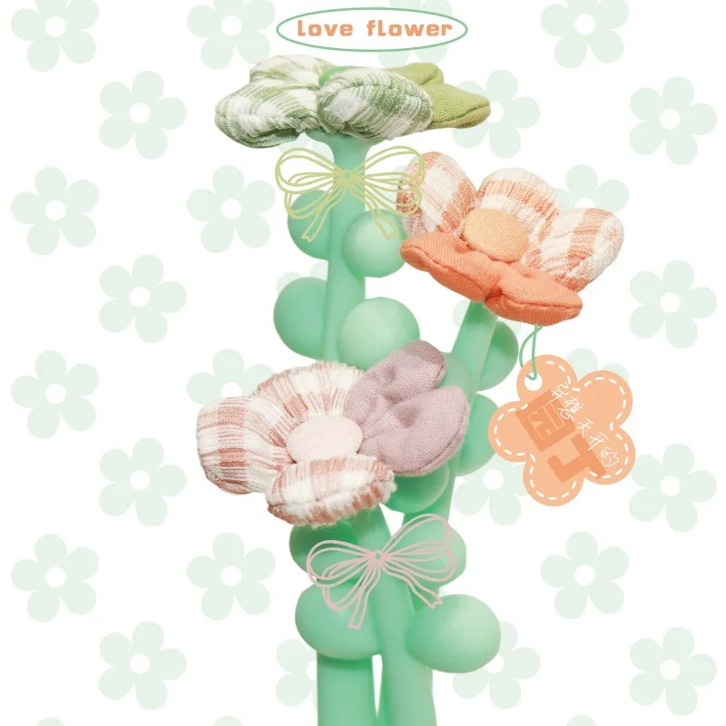 10PCS Factory Direct Sales Retro Fabric Flower Neutral Pen Fresh Plaid Sunflower Styling Pen Girl Heart Student Stationery