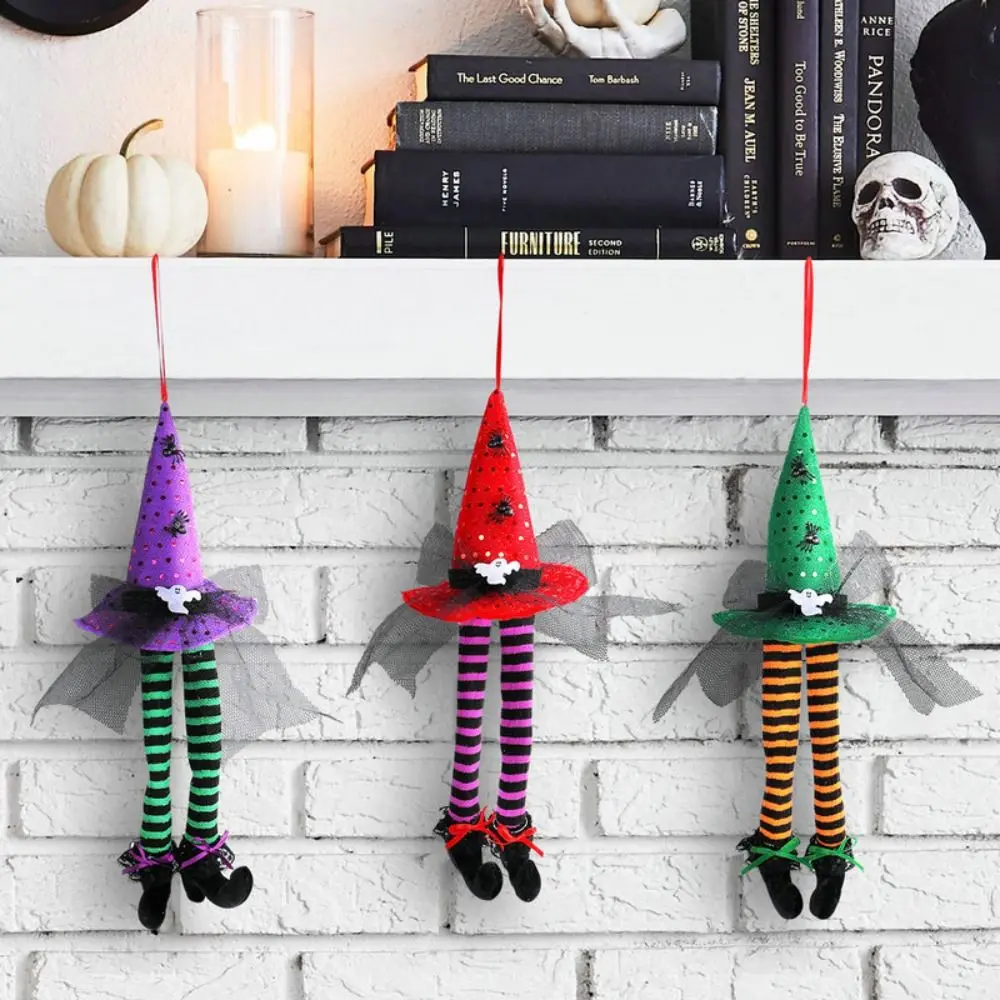 Scary Halloween Long Legged Witch Pendant Striped Reusable Witch Hat Hanging Ornament Garland Exquisite
