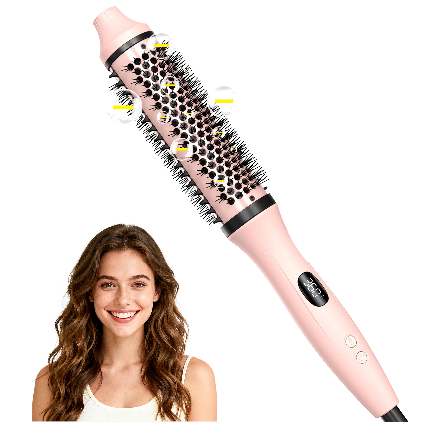 Bopcal Thermal Brush 3 in 1 - Thermal Brush Round Brush with Digital Display, Ionic Curling Brush Reduces Frizz, Thermal Brush