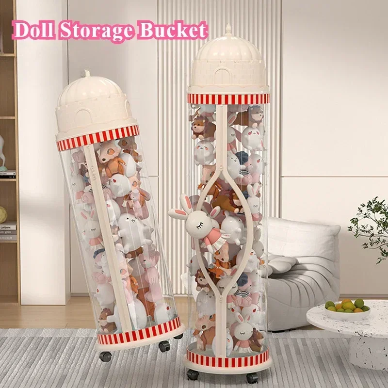 Doll Storage Bucket Children Doll Doll Transparent Storage Tube Zipper Models Large Capacity Plush Toy Storage Bucket