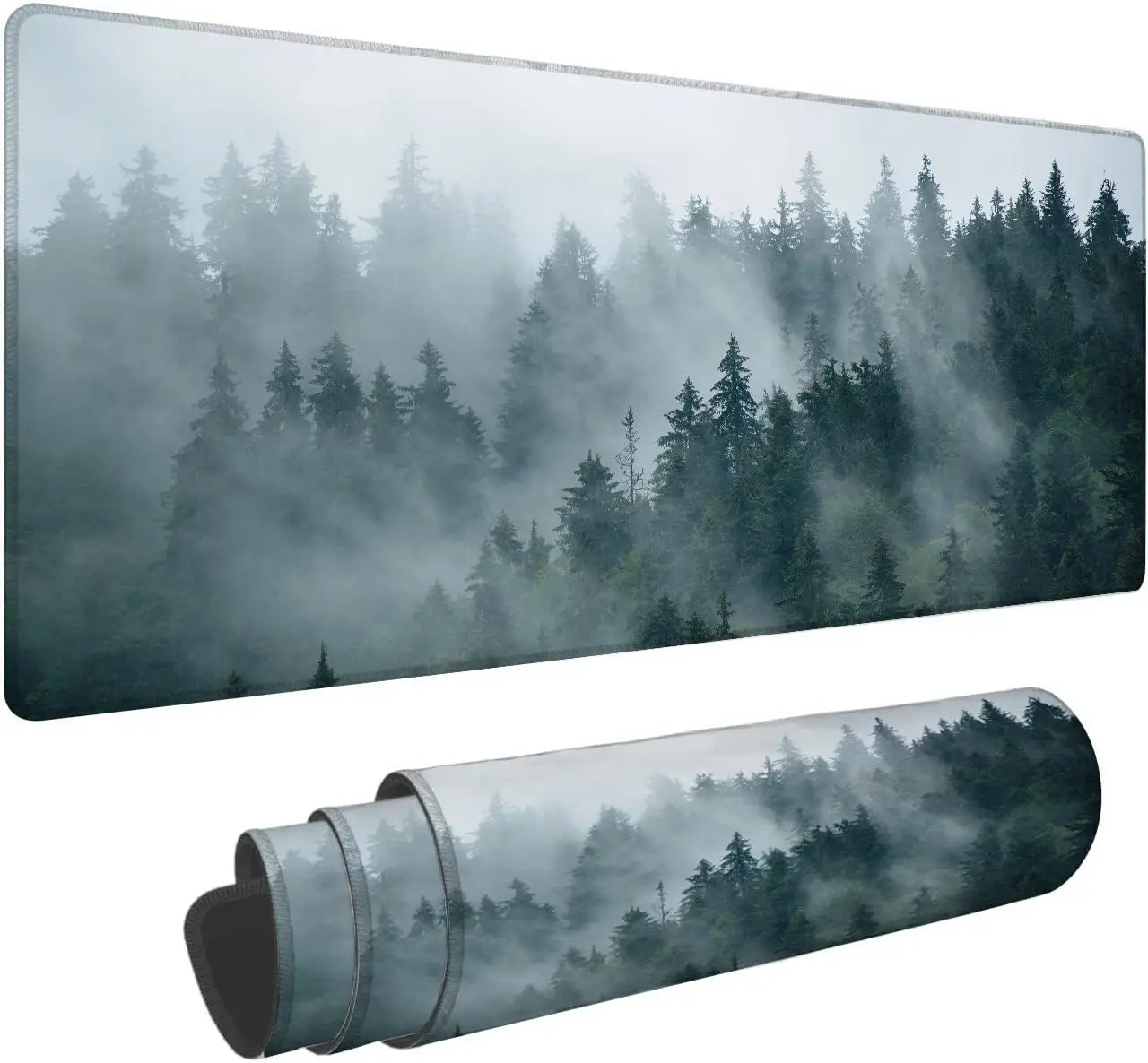 Misty landscape with fir forest retro style gaming mouse pads anti-slip laptop computer keyboard mouse pad suitable for office