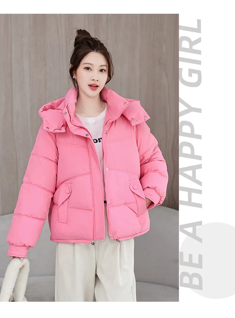 Winter Thick Puffer Coat Women Zip Up Windproof Russian Cold Weather Snow Jacket Detachable Hooded Outerwear Candy Color New